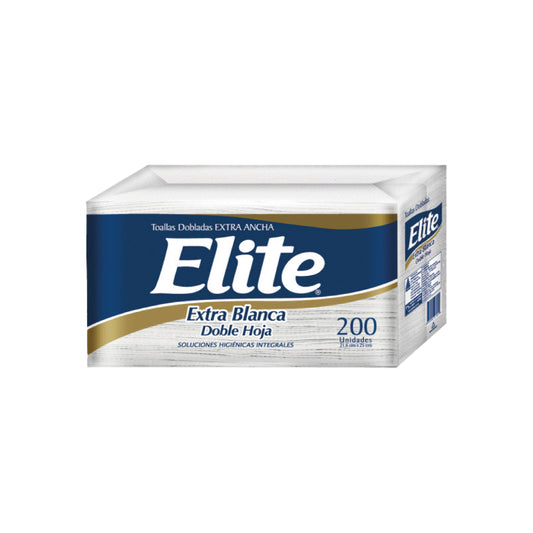 PAPEL TOALLA ELITE DOBLADA (INTERFOLIADA) Doble Hoja x 200 Und. ( 21.6 x 21 Cm.)