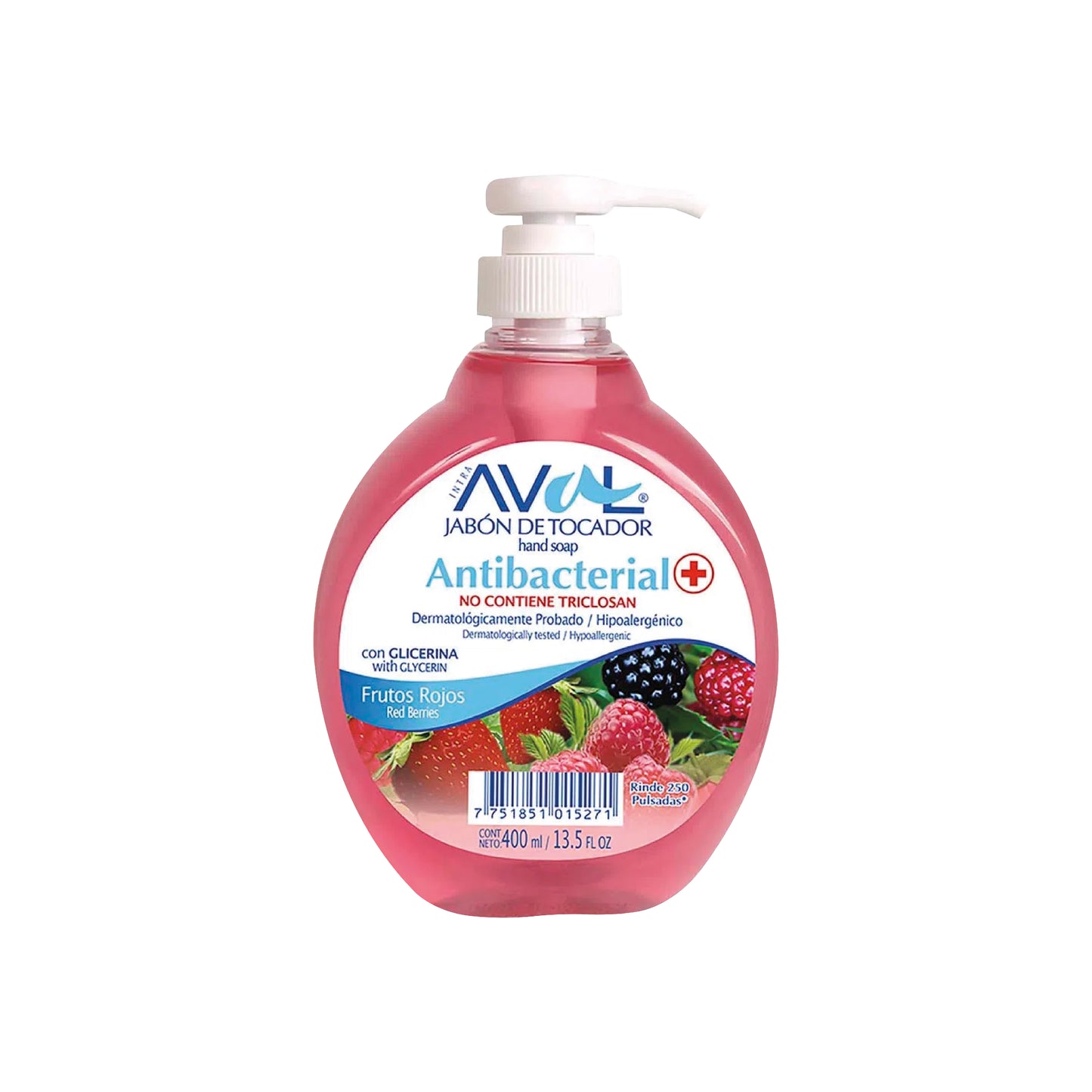 JABON LIQ. AVAL HAND ANTIBACTERIAL Frutos Rojos x 400 Ml.